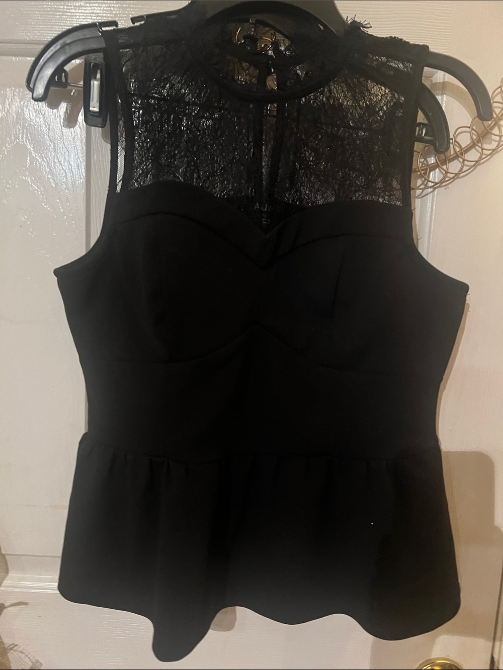 Black Lace Yoke Peplum top - Women by AUW, med